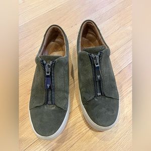 Frye zip up sneakers, olive suede.